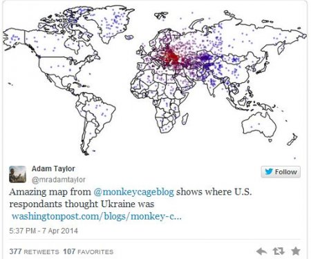 Найти Украину на карте может только каждый шестой американец