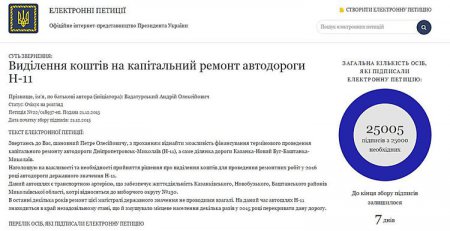 Петиция о ремонте автодороги "Николаев-Днепропетровск" набрала необходимое количество голосов