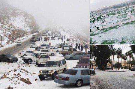 В жаркой Саудовской Аравии ударили морозы и выпал снег